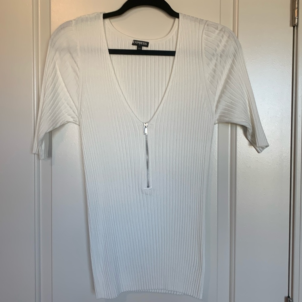 Express women’s light Tibbed Sweater.  Cream/ off-white.  size L